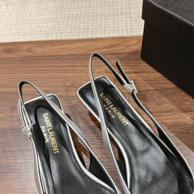 SL CHERISH CRYSTAL SLINGBACK SILVER CALFSKIN