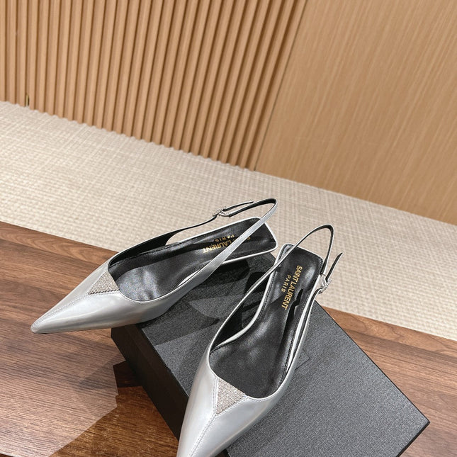 SL CHERISH CRYSTAL SLINGBACK SILVER CALFSKIN