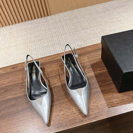 SL CHERISH CRYSTAL SLINGBACK SILVER CALFSKIN