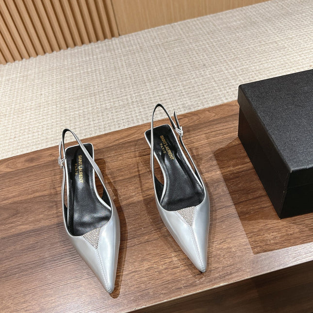 SL CHERISH CRYSTAL SLINGBACK SILVER CALFSKIN