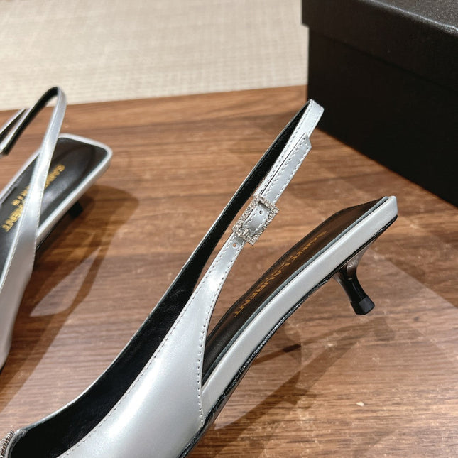 SL CHERISH CRYSTAL SLINGBACK SILVER CALFSKIN