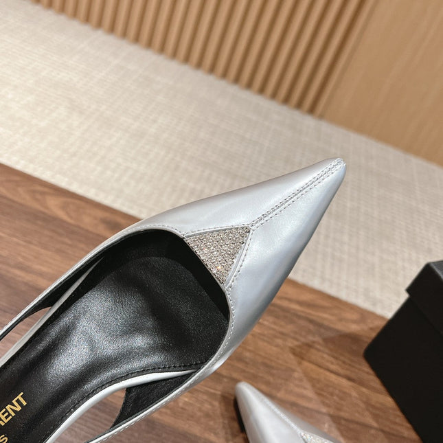 SL CHERISH CRYSTAL SLINGBACK SILVER CALFSKIN