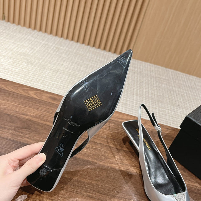 SL CHERISH CRYSTAL SLINGBACK SILVER CALFSKIN