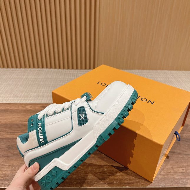 LV Trainer Maxi Sneaker White Mix Emerald Green Calfskin