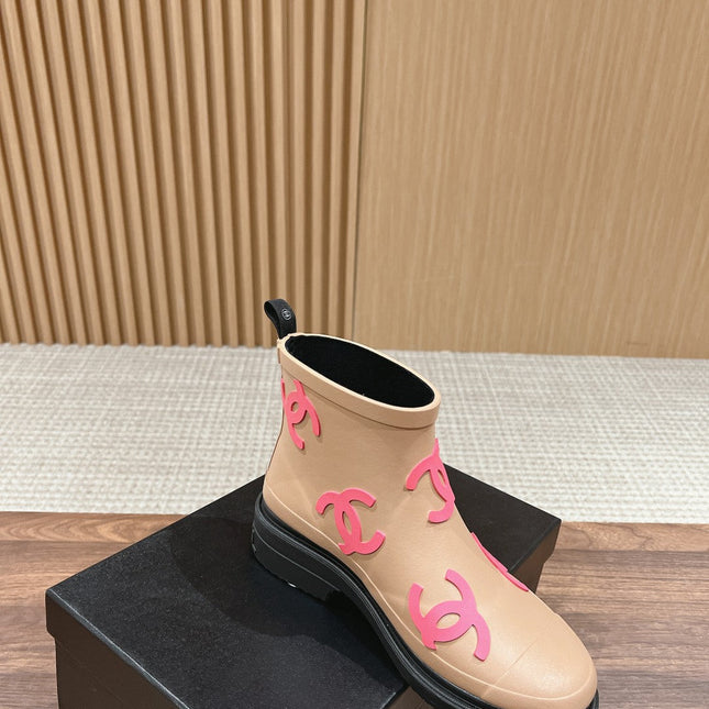 CC RAIN BOOTS BEIGE CREAM TPU WITH PINK LOGO
