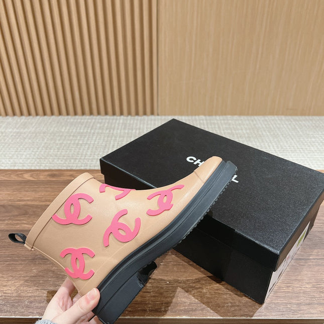 CC RAIN BOOTS BEIGE CREAM TPU WITH PINK LOGO