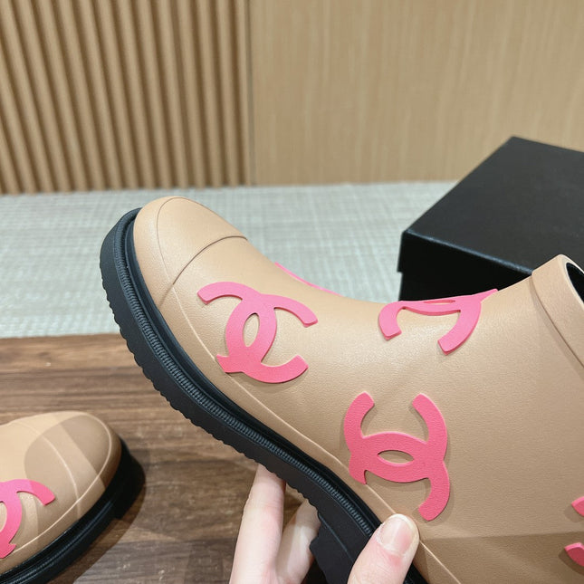 CC RAIN BOOTS BEIGE CREAM TPU WITH PINK LOGO