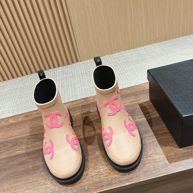 CC RAIN BOOTS BEIGE CREAM TPU WITH PINK LOGO