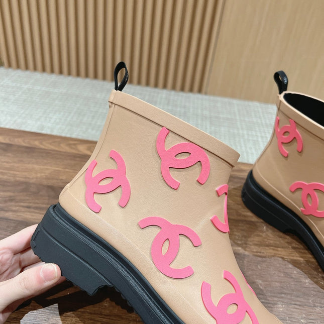 CC RAIN BOOTS BEIGE CREAM TPU WITH PINK LOGO