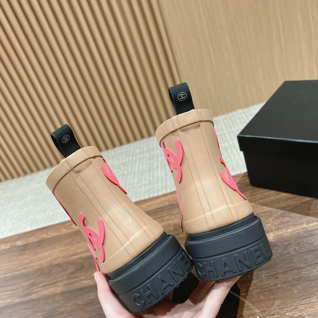 CC RAIN BOOTS BEIGE CREAM TPU WITH PINK LOGO