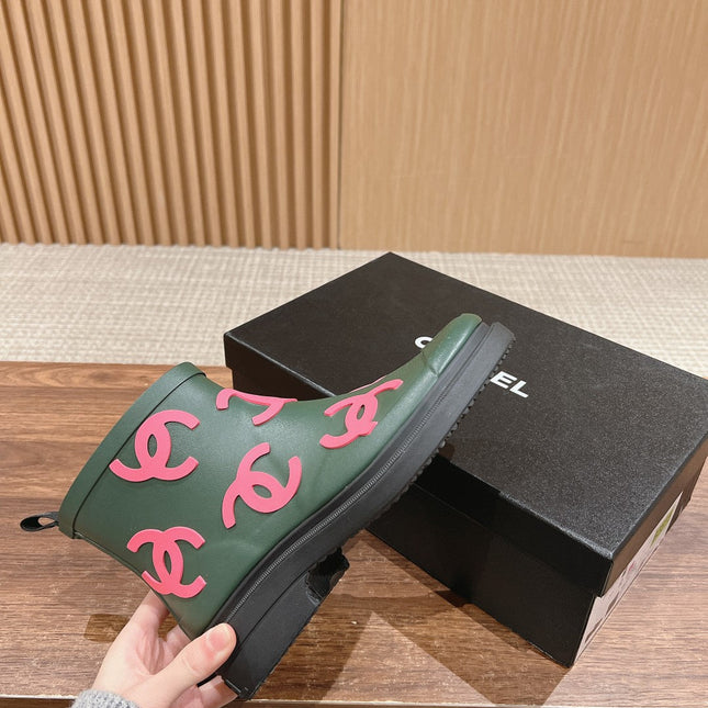 CC RAIN BOOTS GREEN FOREST TPU WITH PINK LOGO