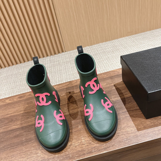 CC RAIN BOOTS GREEN FOREST TPU WITH PINK LOGO