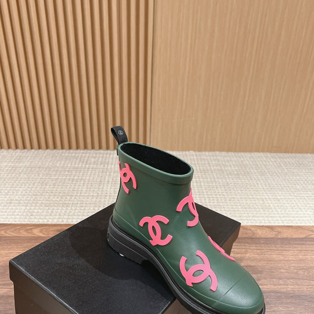 CC RAIN BOOTS GREEN FOREST TPU WITH PINK LOGO