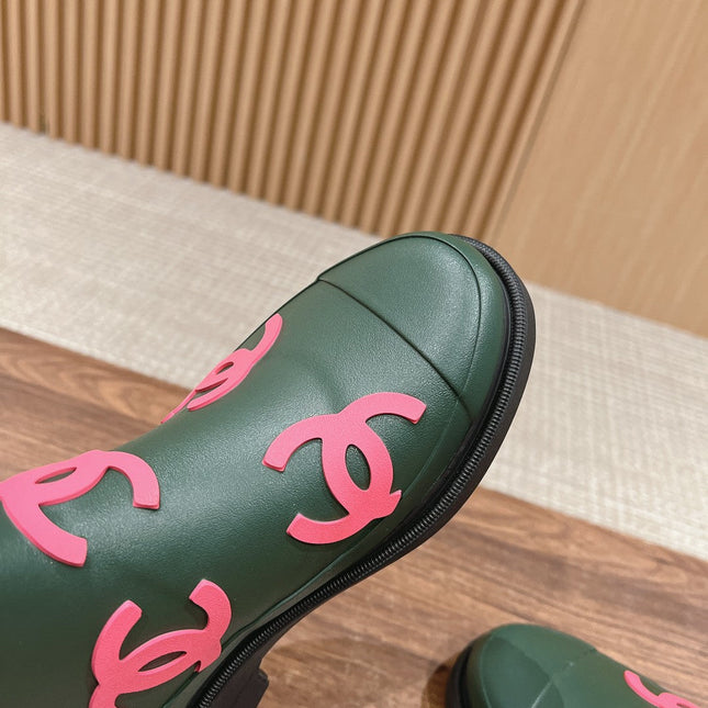 CC RAIN BOOTS GREEN FOREST TPU WITH PINK LOGO