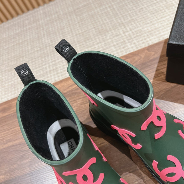 CC RAIN BOOTS GREEN FOREST TPU WITH PINK LOGO