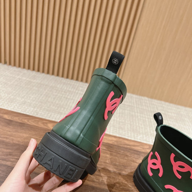 CC RAIN BOOTS GREEN FOREST TPU WITH PINK LOGO
