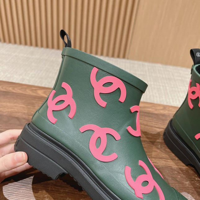 CC RAIN BOOTS GREEN FOREST TPU WITH PINK LOGO