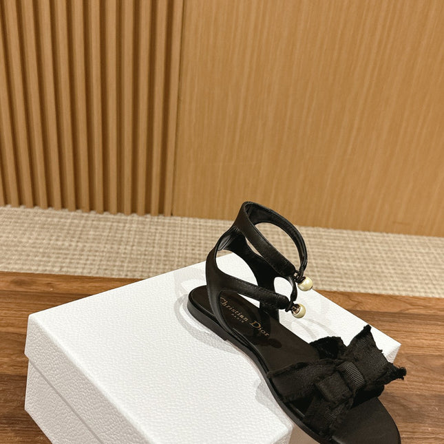 DIOR ADIORABLE SANDALS 25S IN BLACK FABRIC AND LAMBSKIN WITH PEARL DETAILING