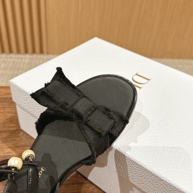 DIOR ADIORABLE SANDALS 25S IN BLACK FABRIC AND LAMBSKIN WITH PEARL DETAILING