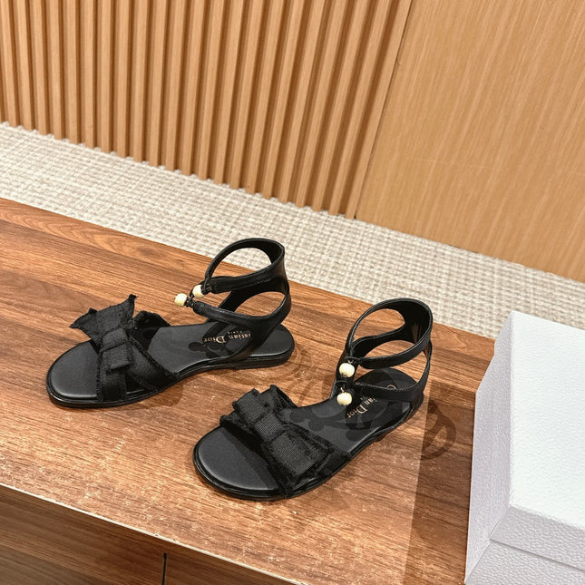 DIOR ADIORABLE SANDALS 25S IN BLACK FABRIC AND LAMBSKIN WITH PEARL DETAILING