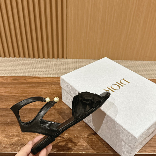 DIOR ADIORABLE SANDALS 25S IN BLACK FABRIC AND LAMBSKIN WITH PEARL DETAILING