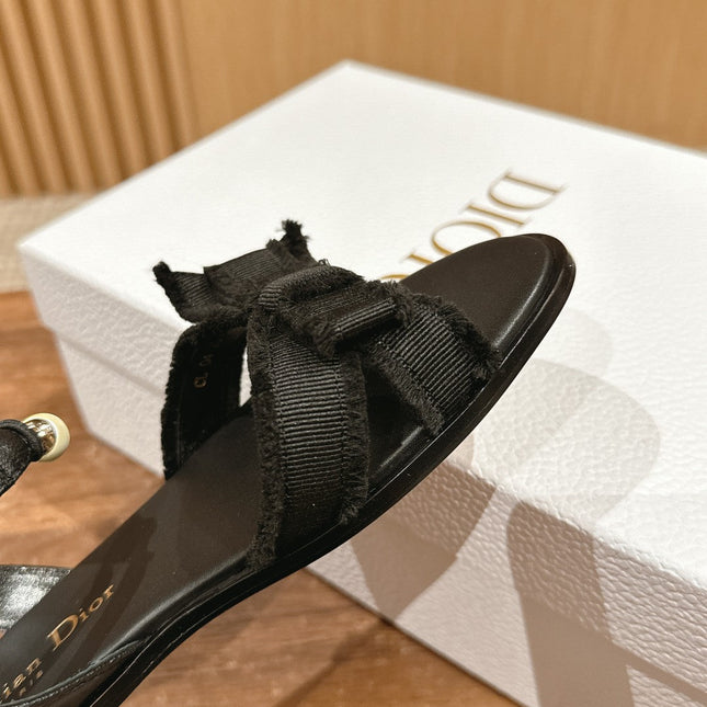 DIOR ADIORABLE SANDALS 25S IN BLACK FABRIC AND LAMBSKIN WITH PEARL DETAILING
