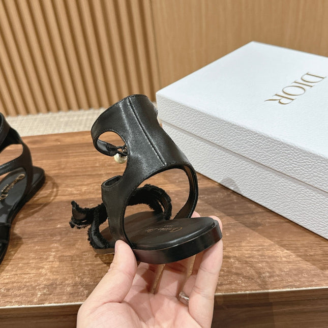 DIOR ADIORABLE SANDALS 25S IN BLACK FABRIC AND LAMBSKIN WITH PEARL DETAILING