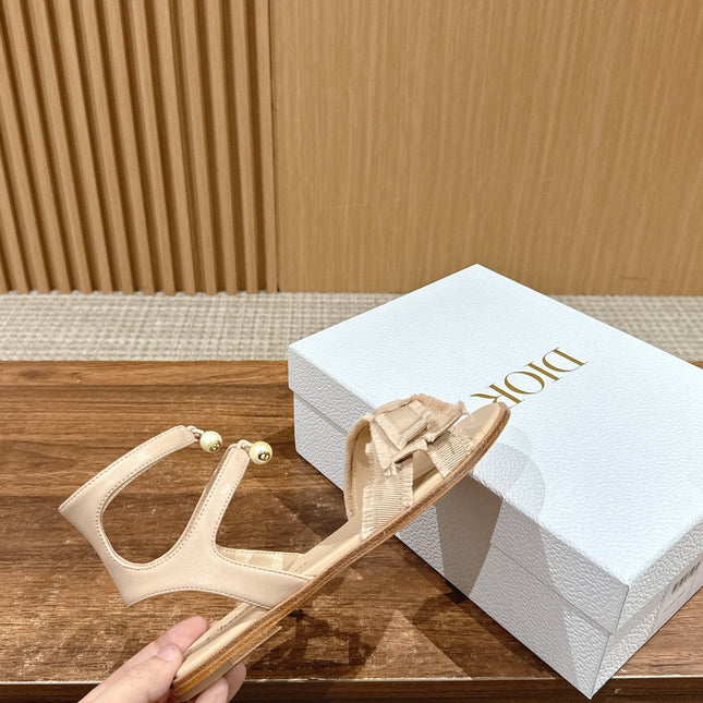 DIOR ADIORABLE SANDALS 25S IN LIGHT BEIGE FABRIC AND LAMBSKIN WITH PEARL DETAILING