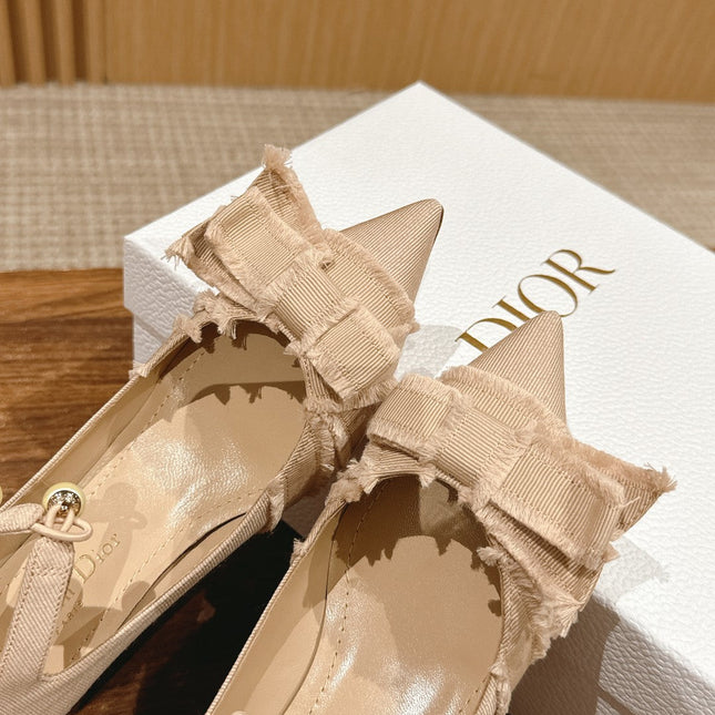 DIOR ADIORABLE HIGH HEEL 25S IN LIGHT BEIGE FABRIC WITH PEARL DETAILING