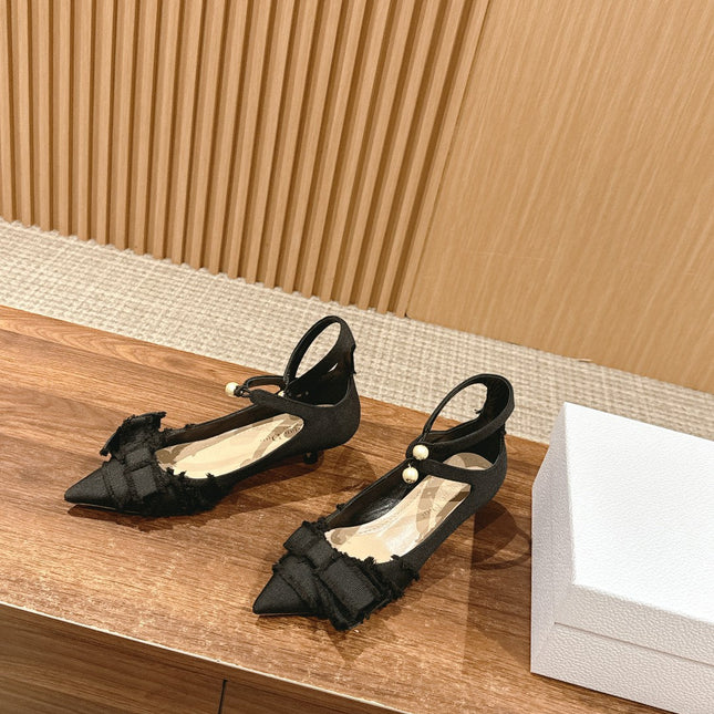 DIOR ADIORABLE HIGH HEEL 25S IN BLACK FABRIC WITH PEARL DETAILING