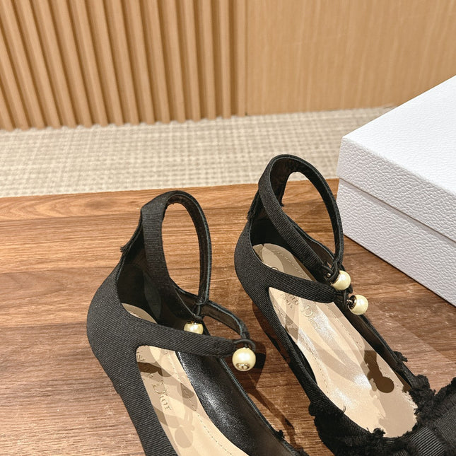 DIOR ADIORABLE HIGH HEEL 25S IN BLACK FABRIC WITH PEARL DETAILING