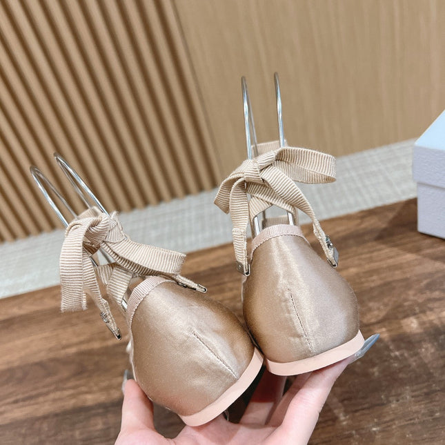 DIOR CLASSIC LACE-UP BALLET FLATS 25S IN NUDE SATIN PEARL DETAILING