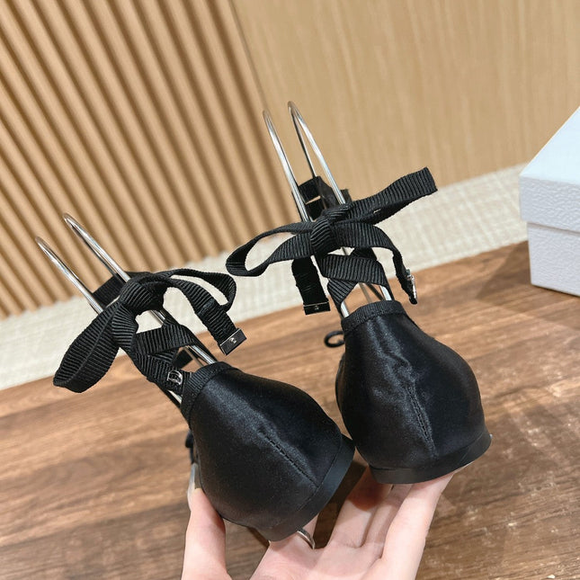 DIOR CLASSIC LACE-UP BALLET FLATS 25S IN BLACK SATIN PEARL DETAILING