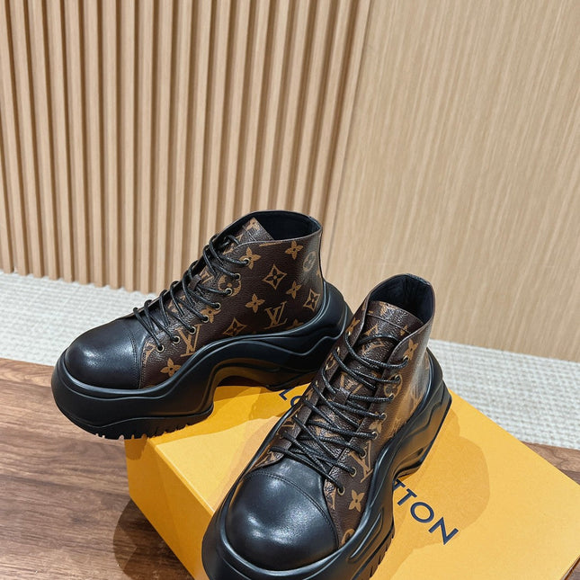LV WOMEN CHELSEA BOOT IN BLACK MIX CHOCOLATE BROWN MONOGRAM CALFSKIN