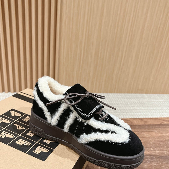 PLATFORM SNEAKER IN BLACK SUEDE AND FLEECE LINING