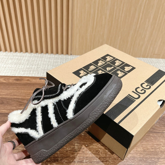 PLATFORM SNEAKER IN BLACK SUEDE AND FLEECE LINING