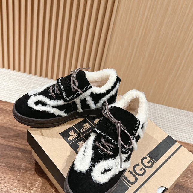 PLATFORM SNEAKER IN BLACK SUEDE AND FLEECE LINING
