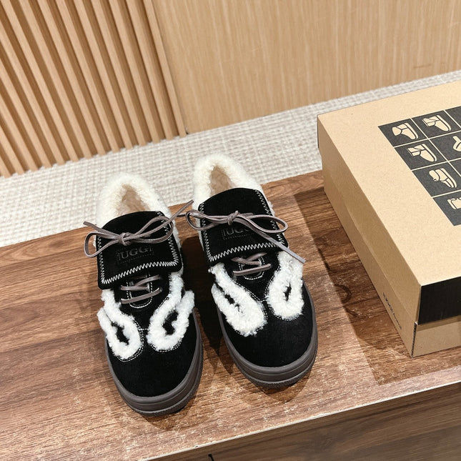 PLATFORM SNEAKER IN BLACK SUEDE AND FLEECE LINING