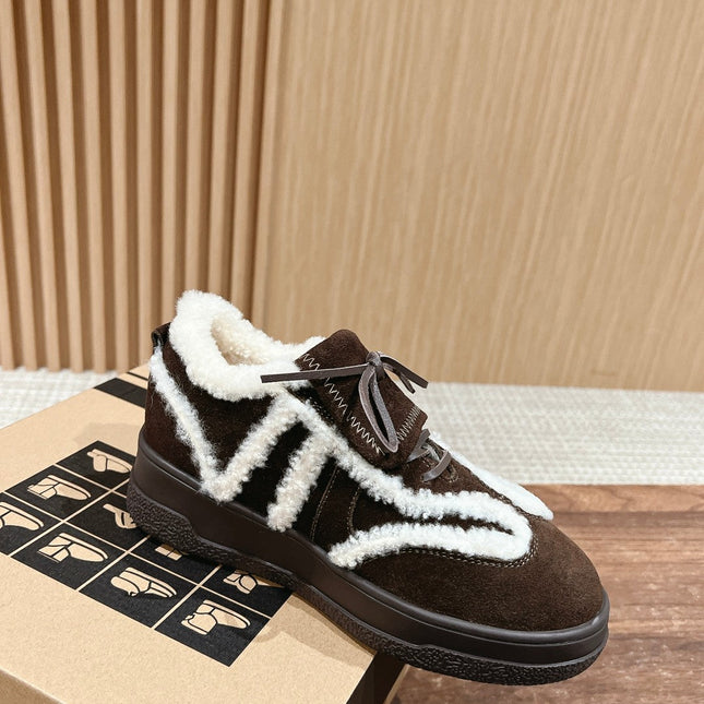 PLATFORM SNEAKER IN CHOCOLATE BROWN SUEDE AND FLEECE LINING