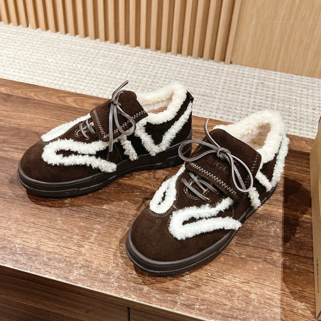 PLATFORM SNEAKER IN CHOCOLATE BROWN SUEDE AND FLEECE LINING