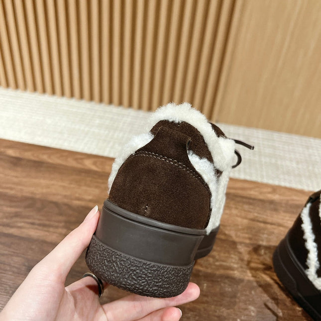 PLATFORM SNEAKER IN CHOCOLATE BROWN SUEDE AND FLEECE LINING