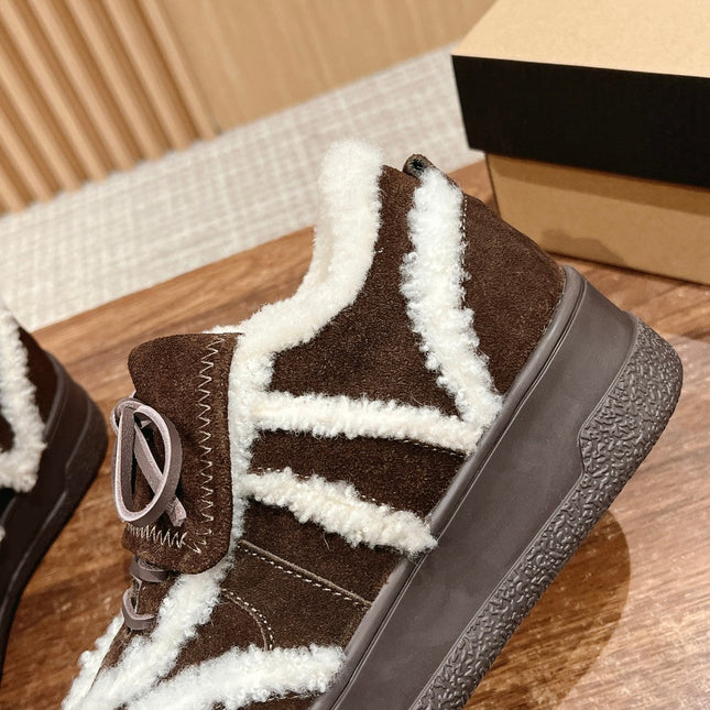 PLATFORM SNEAKER IN CHOCOLATE BROWN SUEDE AND FLEECE LINING