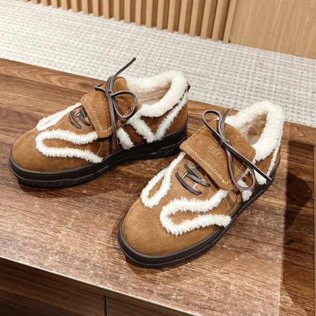 PLATFORM SNEAKER IN CIDER BROWN SUEDE AND FLEECE LINING