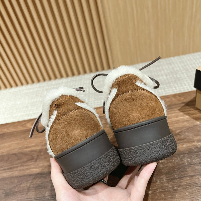 PLATFORM SNEAKER IN CIDER BROWN SUEDE AND FLEECE LINING