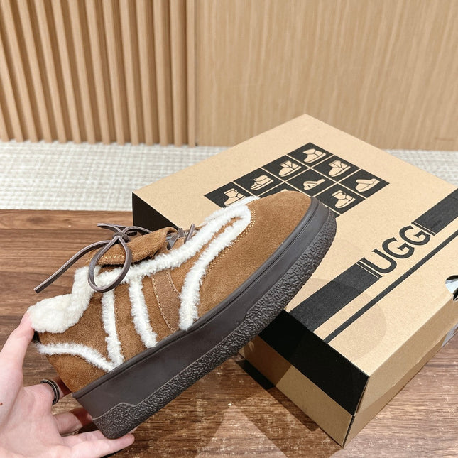 PLATFORM SNEAKER IN CIDER BROWN SUEDE AND FLEECE LINING