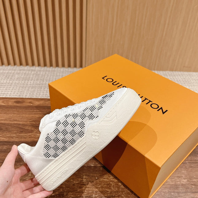 LV GROOVY SNEAKER IN WHITE DAMIER STRASS AND CALFSKIN