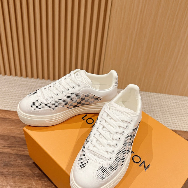 LV GROOVY SNEAKER IN WHITE DAMIER STRASS AND CALFSKIN