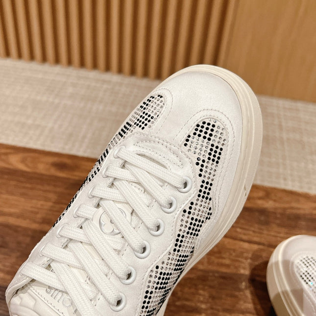 LV GROOVY SNEAKER IN WHITE DAMIER STRASS AND CALFSKIN