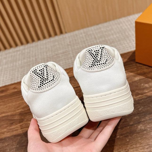 LV GROOVY SNEAKER IN WHITE DAMIER STRASS AND CALFSKIN