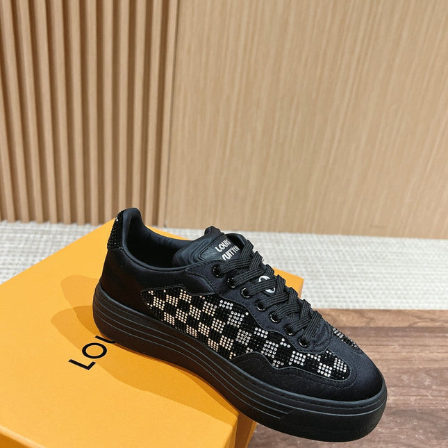 LV GROOVY SNEAKER IN BLACK DAMIER STRASS AND CALFSKIN